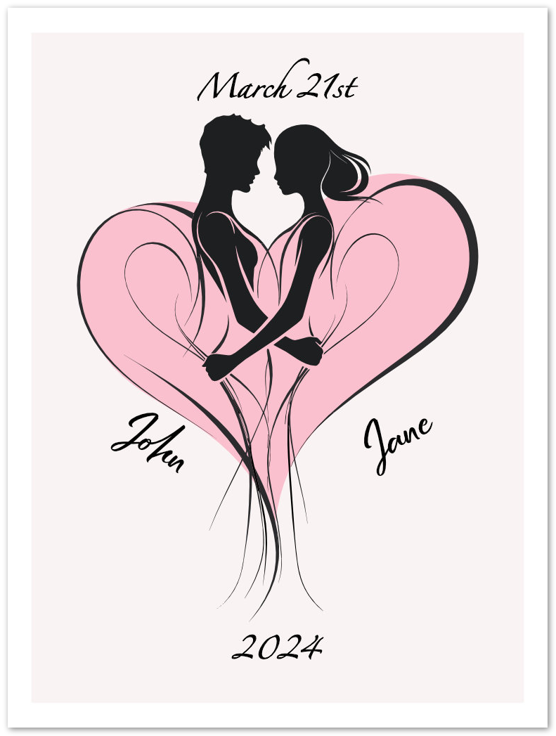 Man-Woman-Heart-Date-shadow Customised line art image of a man and a woman embracing within a heart
